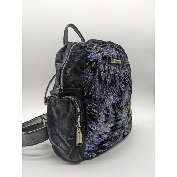 STEVE MADDEN Bfallon sequin velvet and faux-leather medium backpack - BLACK - Picture 3 of 11